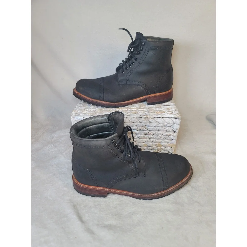 Wilcox Shiloh Black Leather Boots Goodyear Welt Cap Toe Brogue Mens 12 Viking